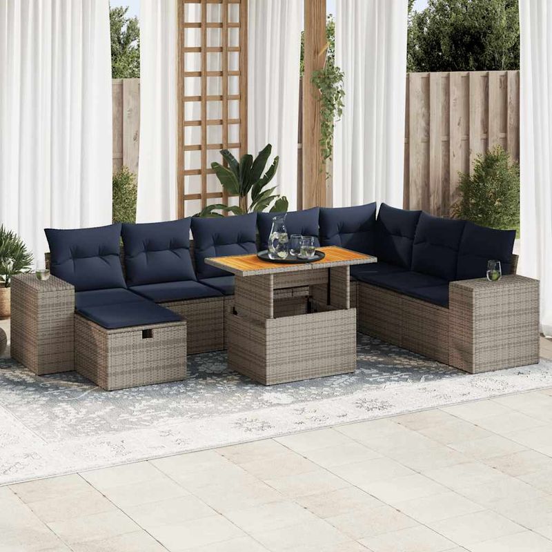 Casa si Gradina - Gradina si terasa - Mobilier exterior - Seturi mobila gradina - Set canapele gradina cu perne 9 piese gri poliratan/lemn acacia - Infinity.ro
