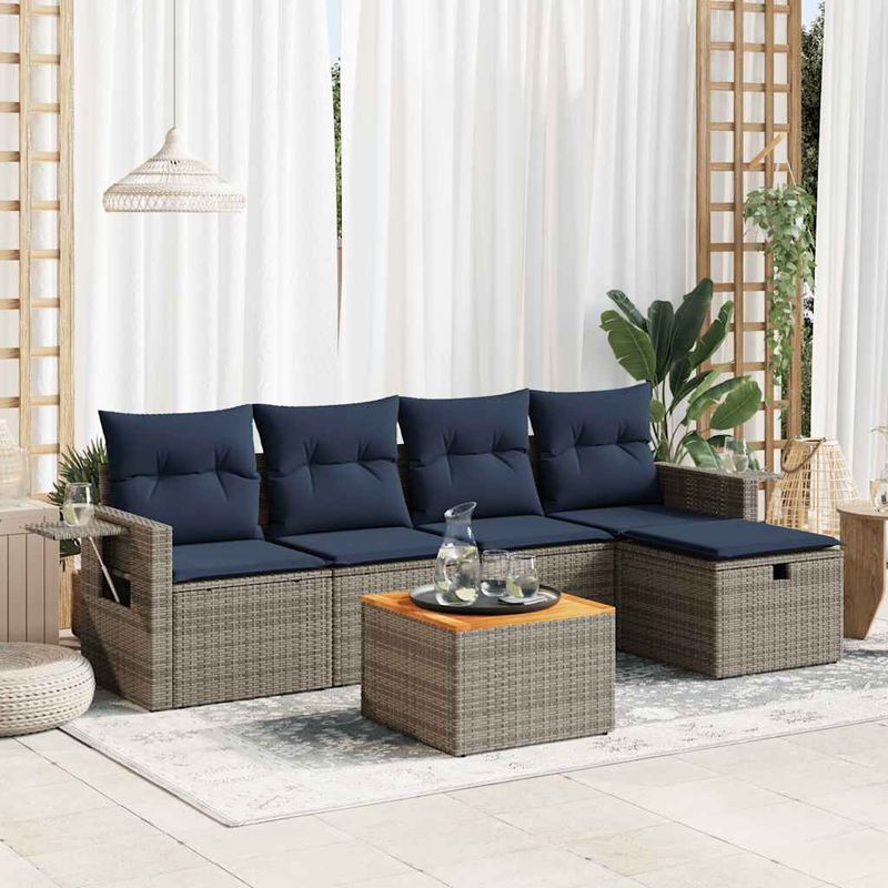 Casa si Gradina - Gradina si terasa - Mobilier exterior - Seturi mobila gradina - Set mobilier gradina cu perne, 6 piese, gri, poliratan - Infinity.ro
