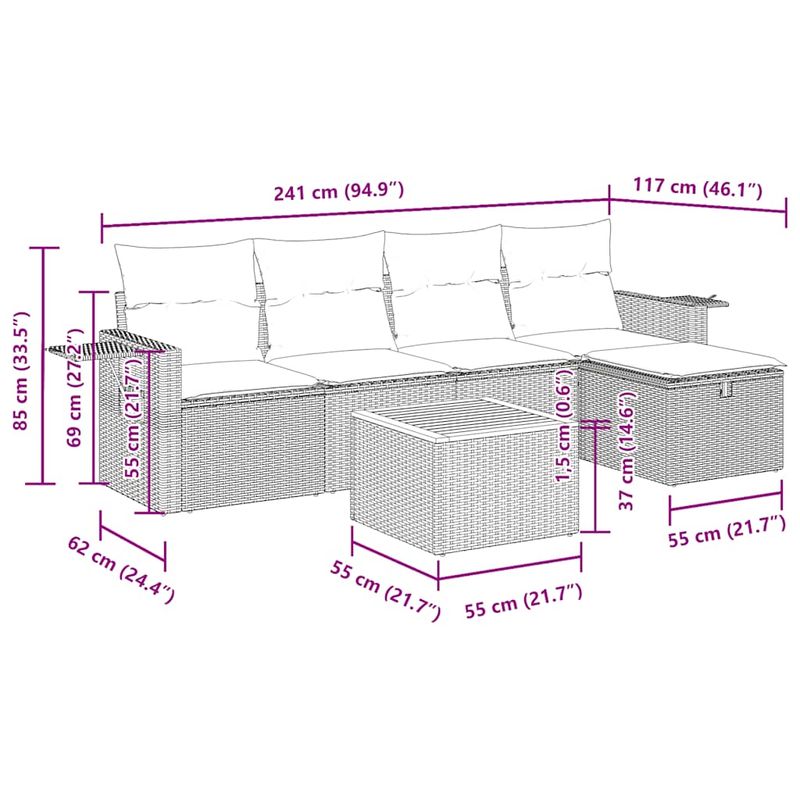 Casa si Gradina - Gradina si terasa - Mobilier exterior - Seturi mobila gradina - Set mobilier gradina cu perne, 6 piese, gri, poliratan - Infinity.ro