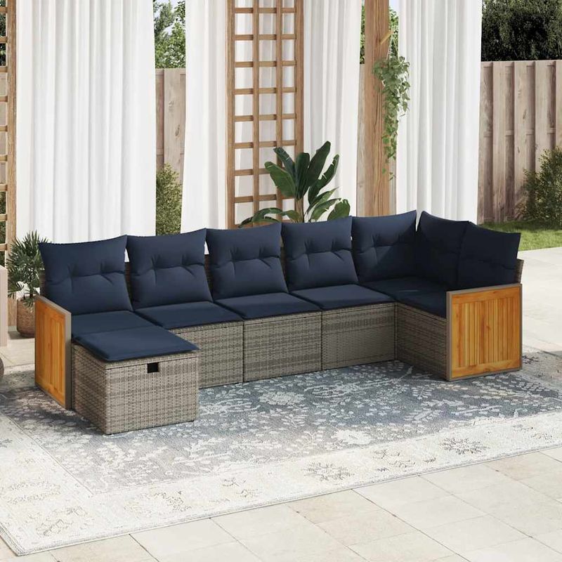 Casa si Gradina - Gradina si terasa - Mobilier exterior - Seturi mobila gradina - Set canapele de gradina, 7 piese, cu perne, gri, poliratan - Infinity.ro