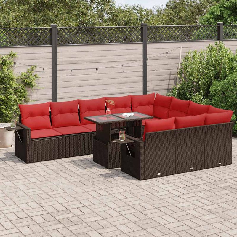 Casa si Gradina - Gradina si terasa - Mobilier exterior - Seturi mobila gradina - Set canapele de gradina cu perne, 11 piese, maro, poliratan - Infinity.ro