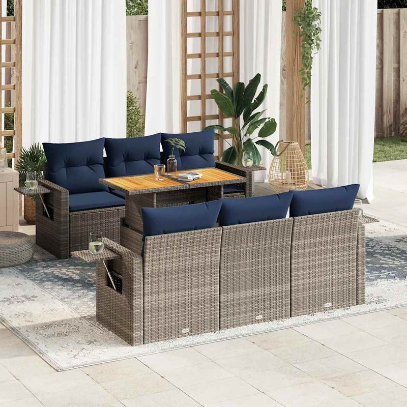 Casa si Gradina - Gradina si terasa - Mobilier exterior - Seturi mobila gradina - Set canapele de gradina, 7 piese, cu perne, gri, poliratan - Infinity.ro