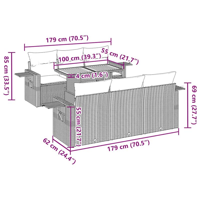 Casa si Gradina - Gradina si terasa - Mobilier exterior - Seturi mobila gradina - Set canapele de gradina, 7 piese, cu perne, gri, poliratan - Infinity.ro