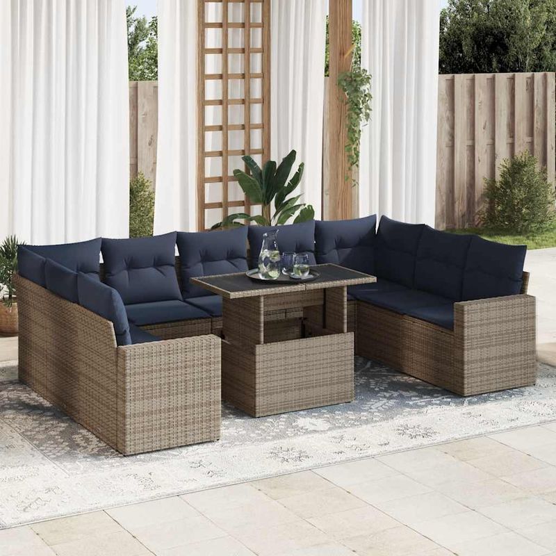 Casa si Gradina - Gradina si terasa - Mobilier exterior - Seturi mobila gradina - Set mobilier de gradina cu perne, 10 piese, gri, poliratan - Infinity.ro