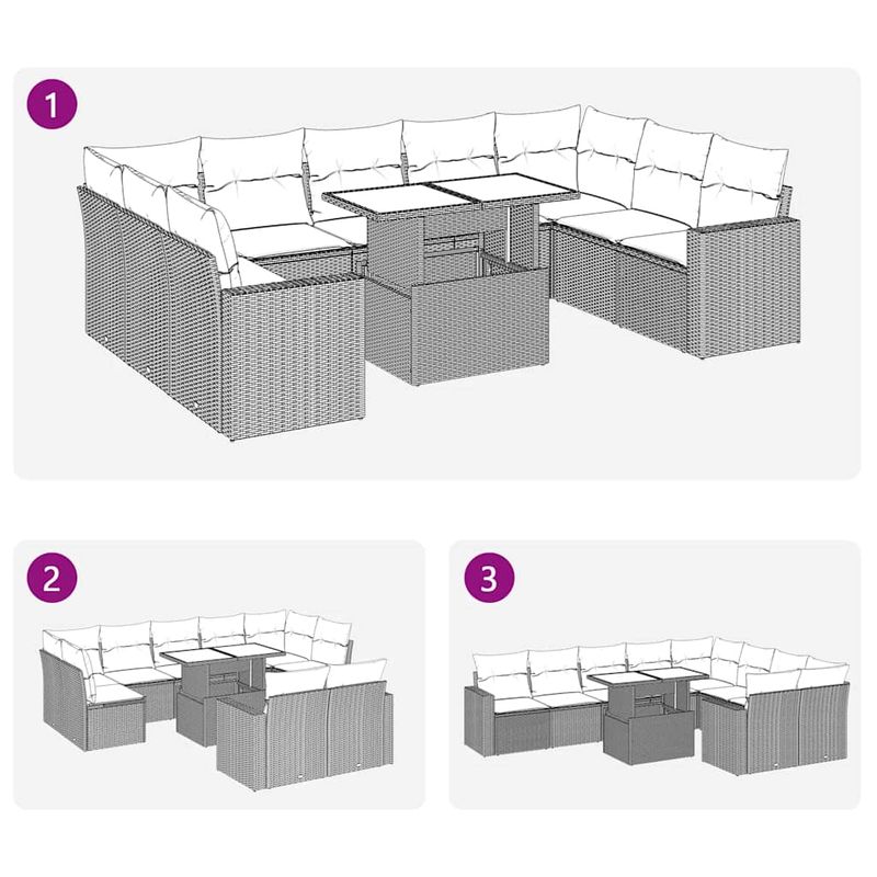 Casa si Gradina - Gradina si terasa - Mobilier exterior - Seturi mobila gradina - Set mobilier de gradina cu perne, 10 piese, gri, poliratan - Infinity.ro