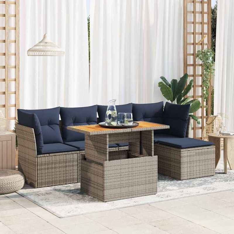 Casa si Gradina - Gradina si terasa - Mobilier exterior - Seturi mobila gradina - Set mobilier gradina cu perne, 6 piese, gri, poliratan - Infinity.ro