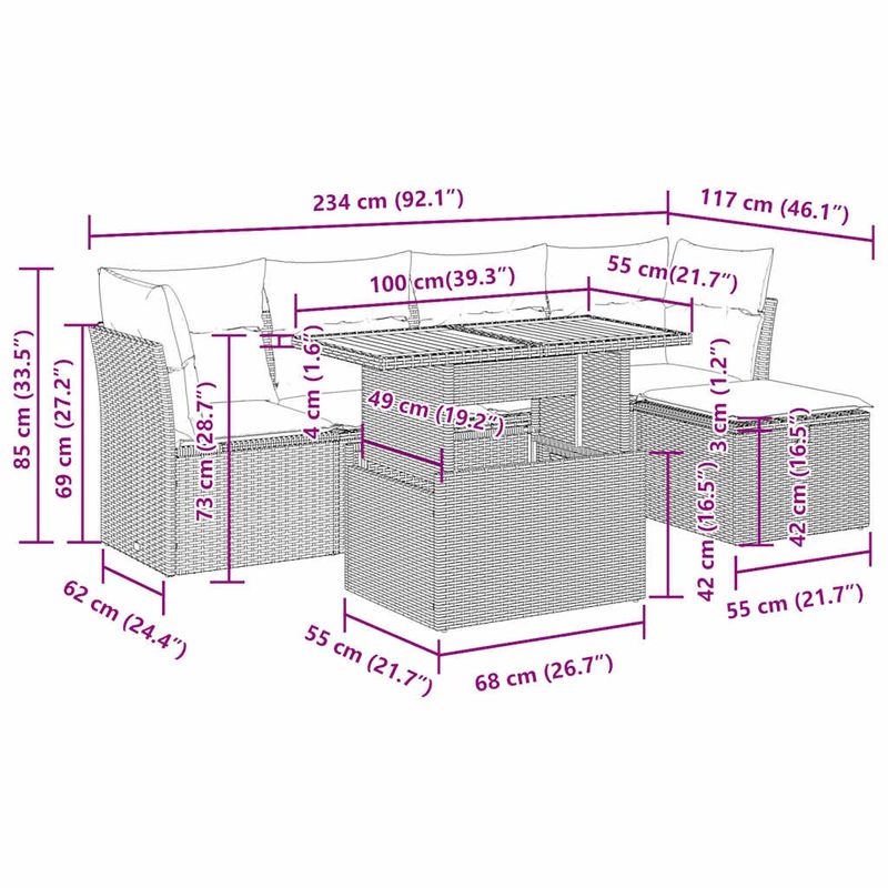 Casa si Gradina - Gradina si terasa - Mobilier exterior - Seturi mobila gradina - Set mobilier gradina cu perne, 6 piese, gri, poliratan - Infinity.ro