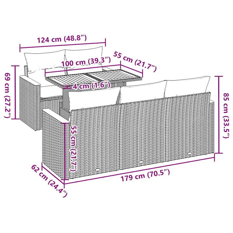 Casa si Gradina - Gradina si terasa - Mobilier exterior - Seturi mobila gradina - Set mobilier gradina cu perne, 6 piese, gri, poliratan - Infinity.ro