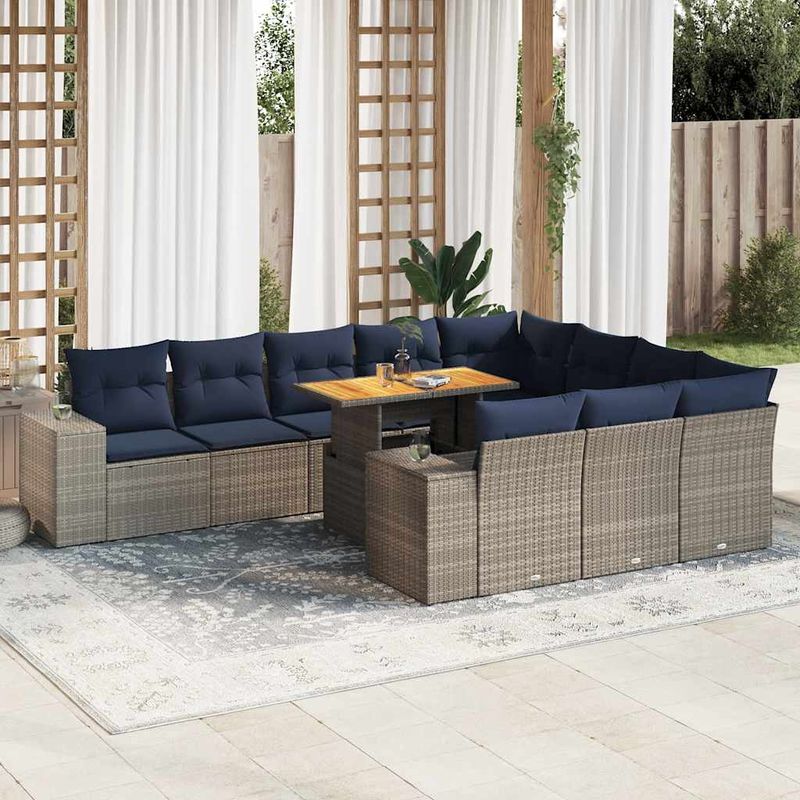 Casa si Gradina - Gradina si terasa - Mobilier exterior - Seturi mobila gradina - Set canapele de gradina cu perne, 11 piese, gri, poliratan - Infinity.ro