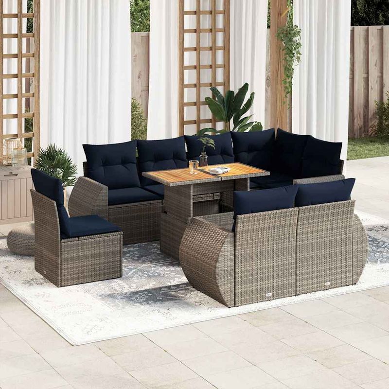Casa si Gradina - Gradina si terasa - Mobilier exterior - Seturi mobila gradina - Set canapele de gradina, 9 piese, cu perne, gri, poliratan - Infinity.ro