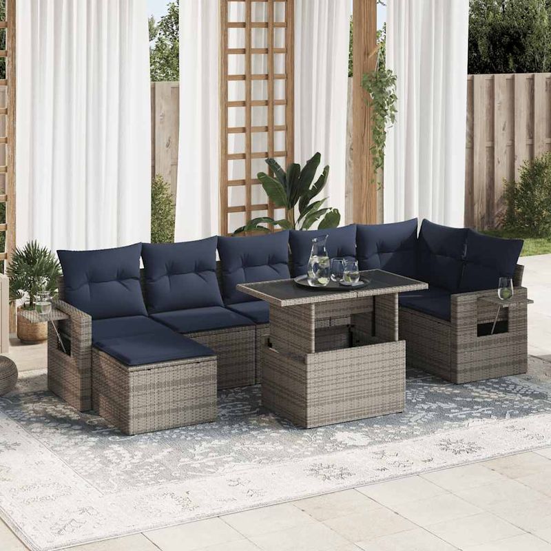 Casa si Gradina - Gradina si terasa - Mobilier exterior - Seturi mobila gradina - Set canapele gradina cu perne 8 piese gri poliratan/lemn acacia - Infinity.ro