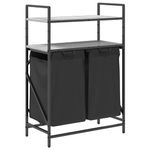 Casa si Gradina - Sanitare - Suporturi si accesorii baie - Accesorii baie - Cos de rufe 2 compartimente cu rafturi sonoma gri - Infinity.ro