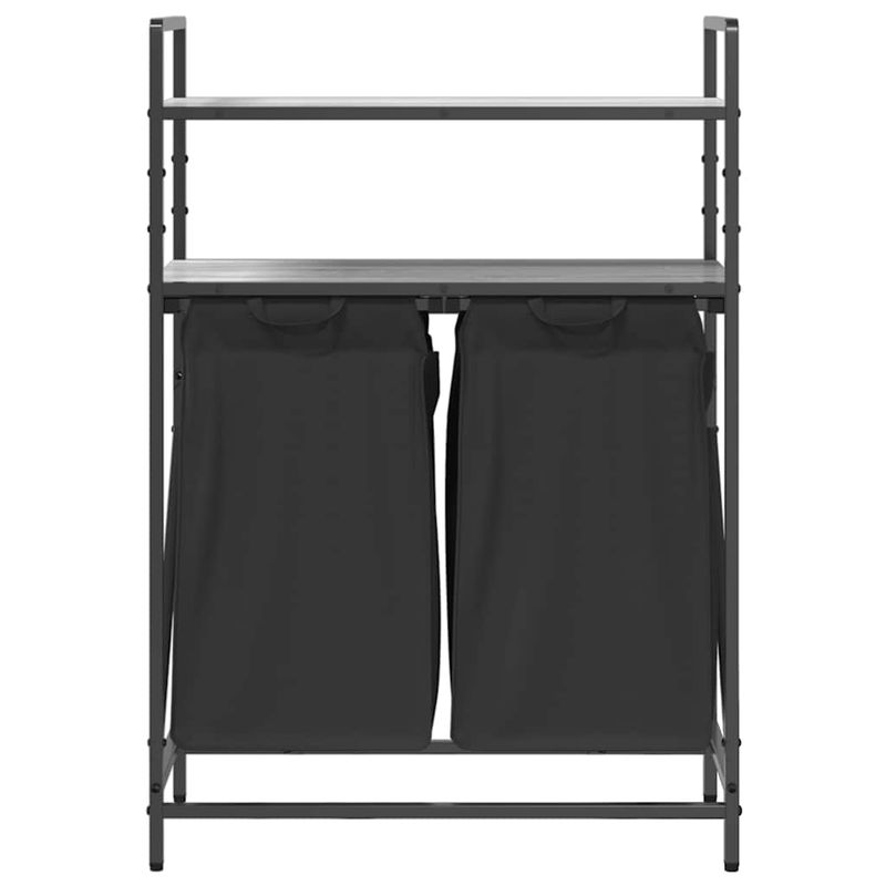 Casa si Gradina - Sanitare - Suporturi si accesorii baie - Accesorii baie - Cos de rufe 2 compartimente cu rafturi sonoma gri - Infinity.ro