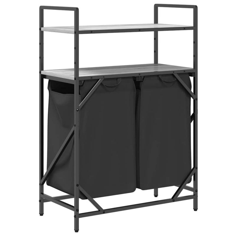 Casa si Gradina - Sanitare - Suporturi si accesorii baie - Accesorii baie - Cos de rufe 2 compartimente cu rafturi sonoma gri - Infinity.ro