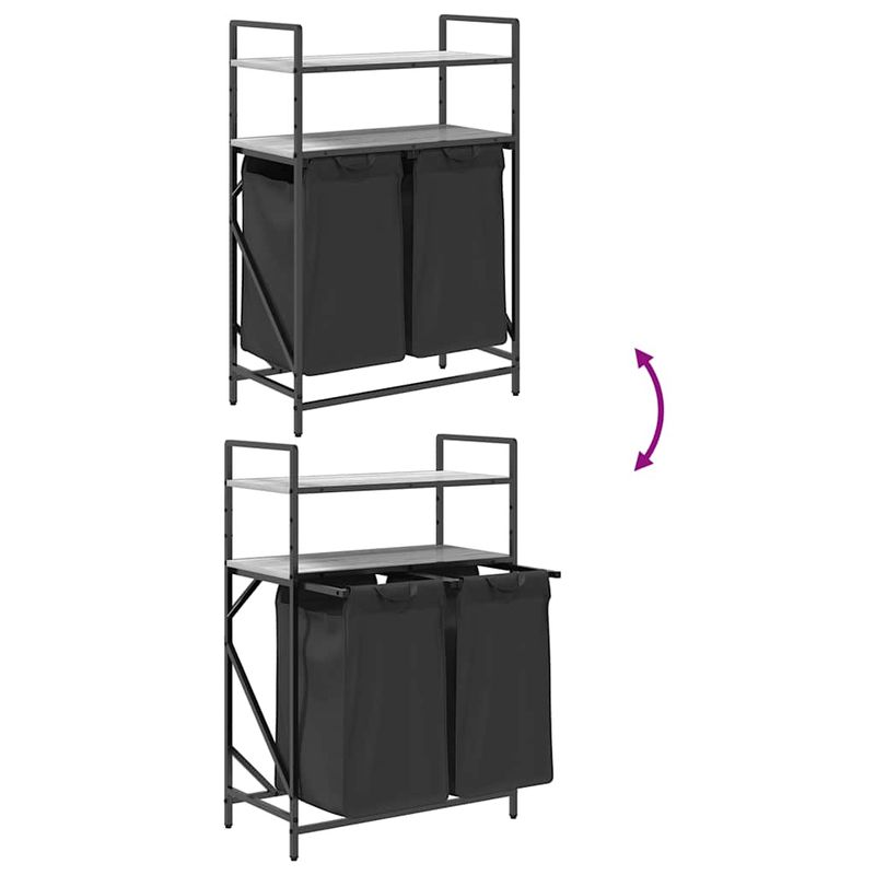 Casa si Gradina - Sanitare - Suporturi si accesorii baie - Accesorii baie - Cos de rufe 2 compartimente cu rafturi sonoma gri - Infinity.ro