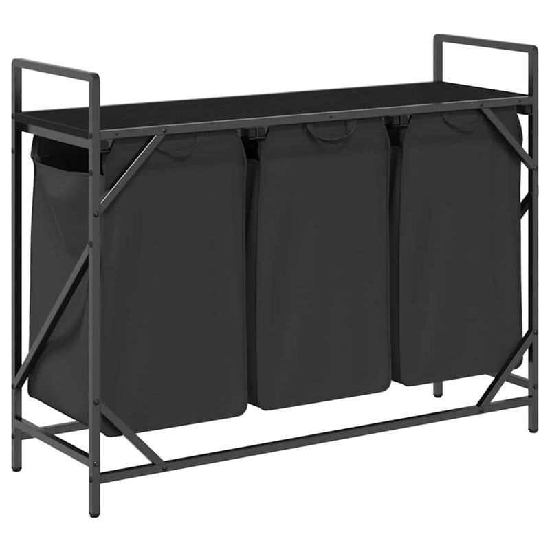 Market - Spalare si intretinere rufe - Uscatoare de rufe si accesorii - Cos de rufe 3 compartimente cu raft stejar negru - Infinity.ro