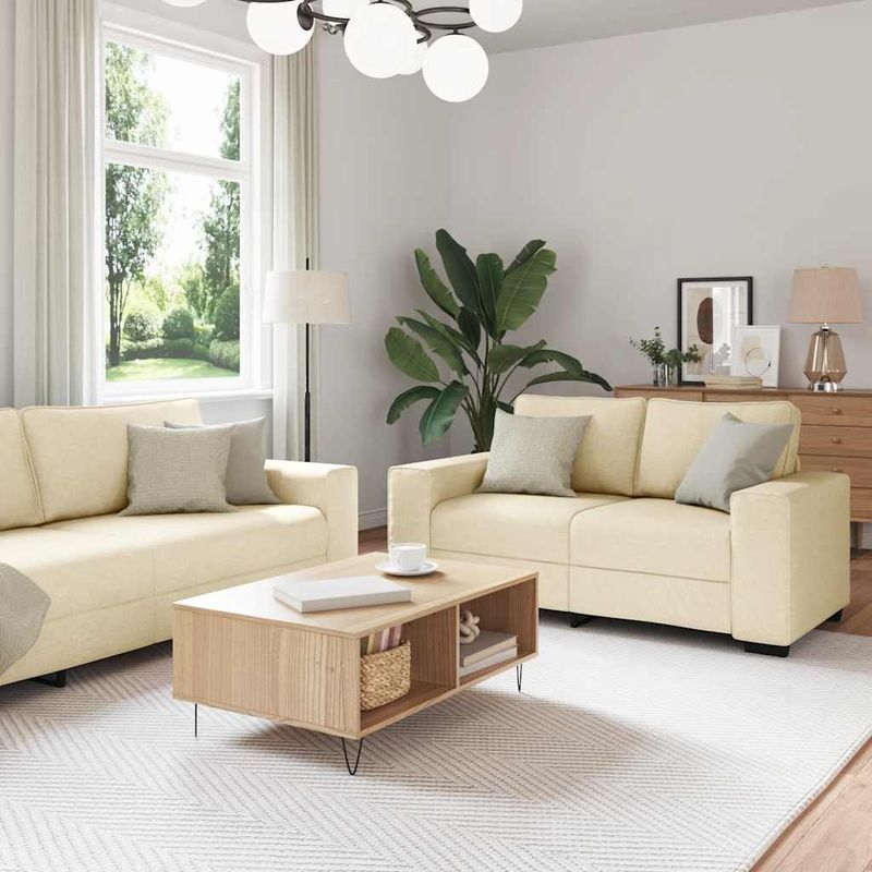 Casa si Gradina - Mobilier - Seturi de mobilier - Seturi living - Set de canapele cu perne, 3 piese, crem, textil - Infinity.ro