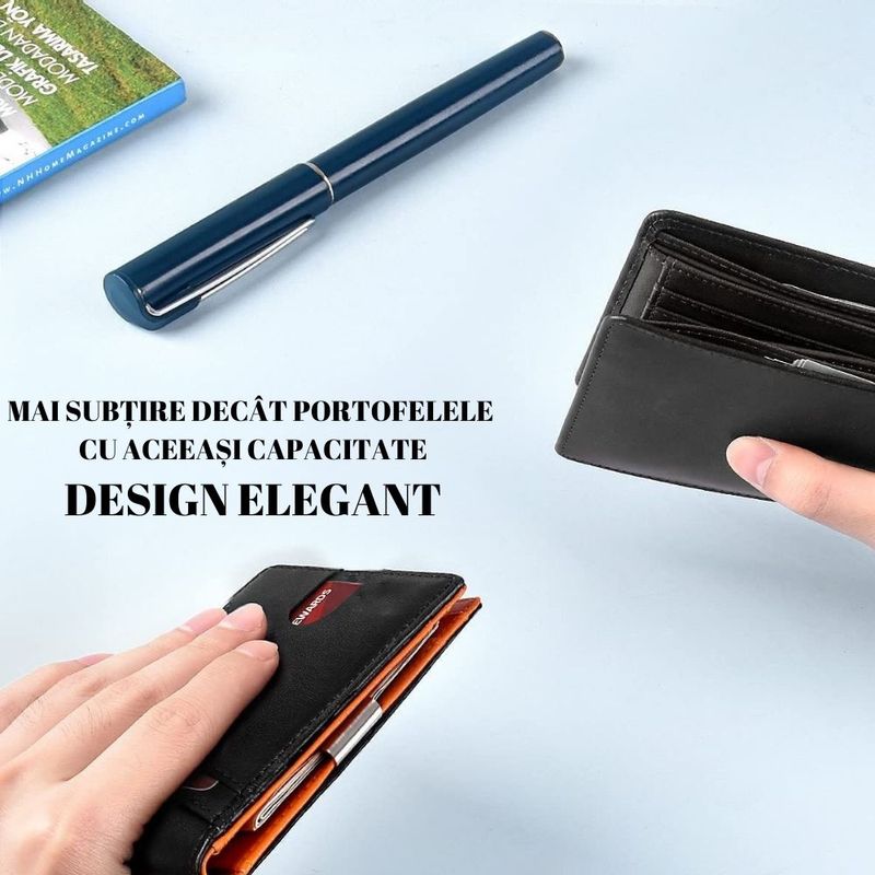 Fashion, accesorii si bijuterii - Barbati - Accesorii barbati - Portofele barbati - Portofel din piele pentru barbati, slim, cu protectie antiscanare carduri, negru/maro - Infinity.ro