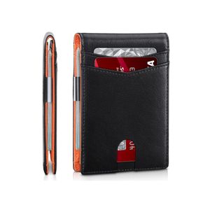 Portofel din piele pentru barbati, slim, cu protectie antiscanare carduri, negru/maro