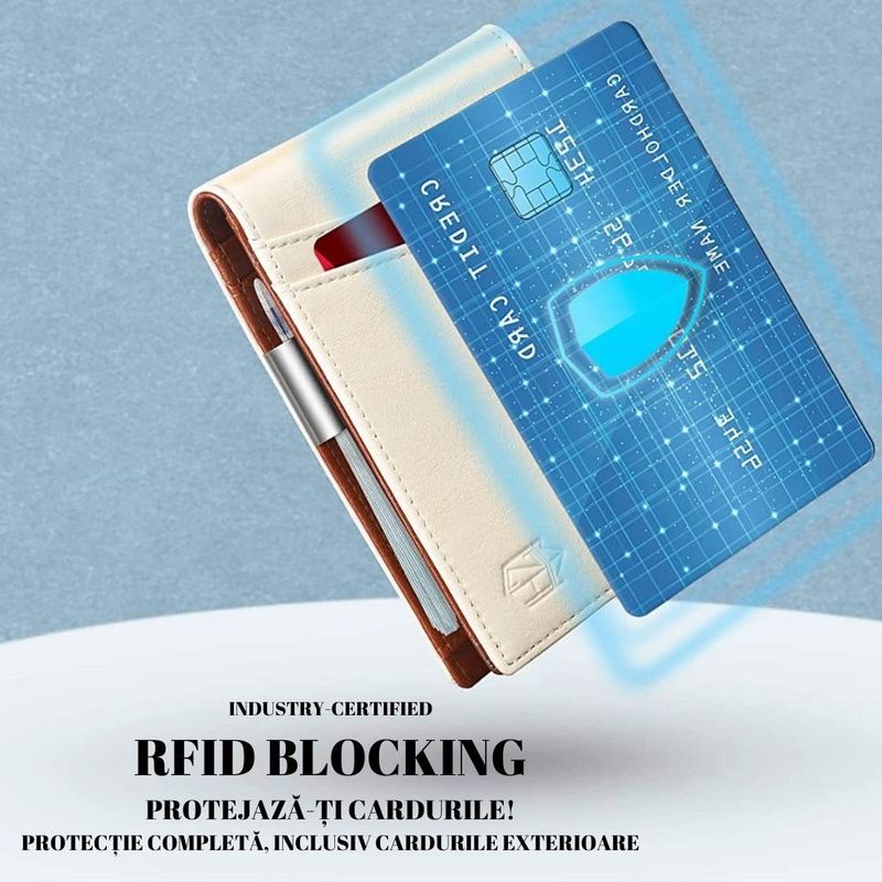 Fashion, accesorii si bijuterii - Barbati - Accesorii barbati - Portofele barbati - Portofel din piele pentru barbati, slim, cu protectie antiscanare carduri, be - Infinity.ro