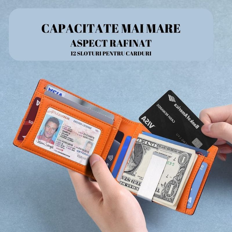 Fashion, accesorii si bijuterii - Barbati - Accesorii barbati - Portofele barbati - Portofel din piele pentru barbati, slim, cu protectie antiscanare carduri, be - Infinity.ro