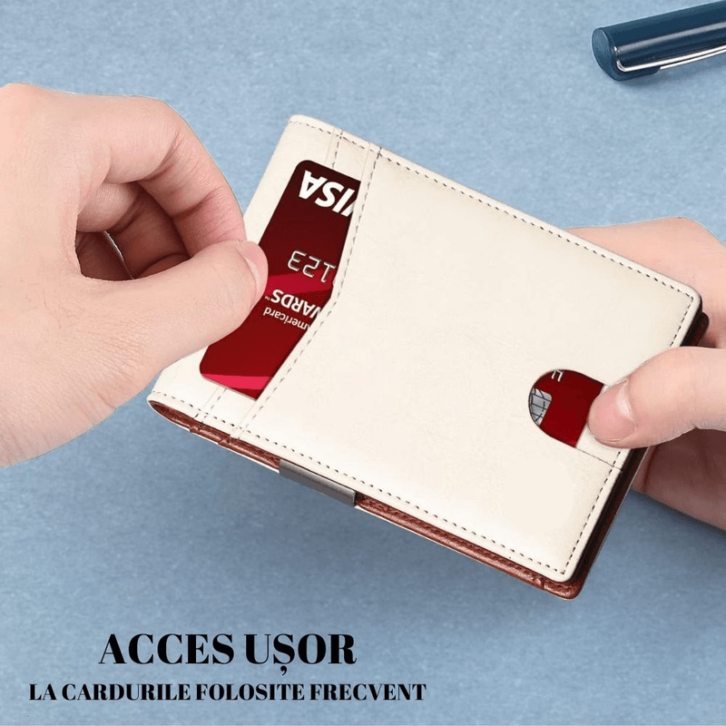 Fashion, accesorii si bijuterii - Barbati - Accesorii barbati - Portofele barbati - Portofel din piele pentru barbati, slim, cu protectie antiscanare carduri, be - Infinity.ro