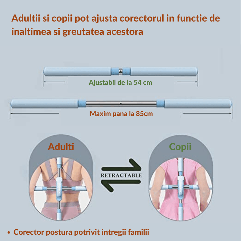 Ingrijire personala si Cosmetice - Sanatate si wellness - Aparate medicale - Suporturi ortopedice si orteze - Dispozitiv corectare postura, indreptare spate si coloana de tip bastoane yoga cu design retractabil adulti si copii, albastru - Infinity.ro