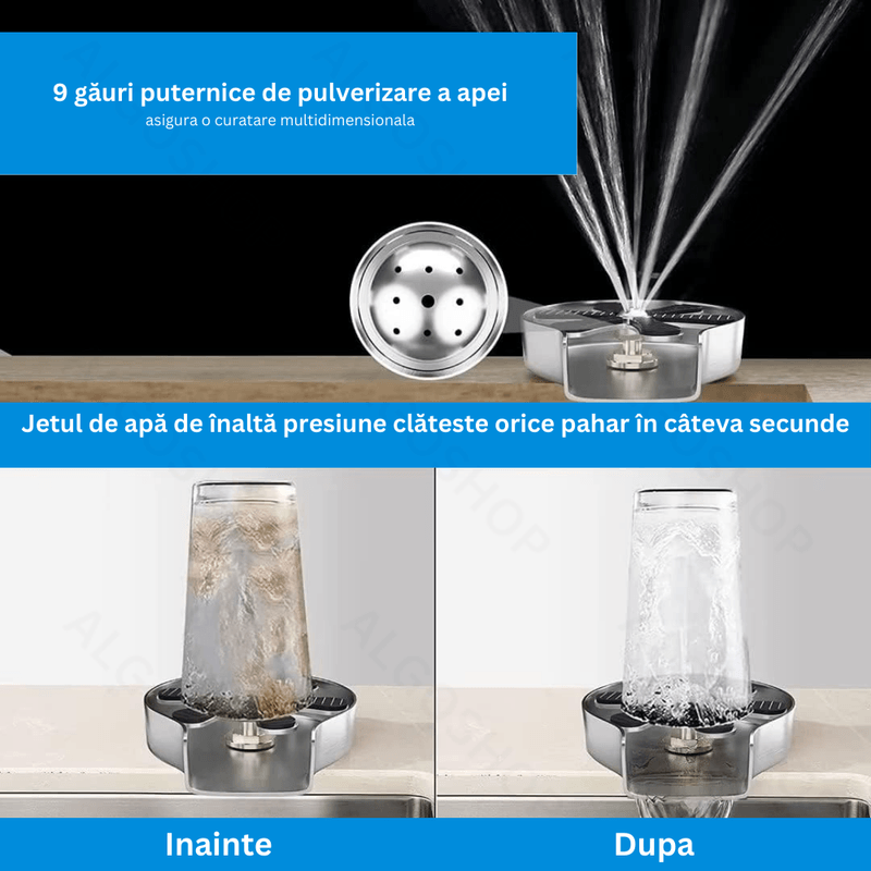 Casa si Gradina - Sanitare - Chiuveta bucatarie si accesorii - Accesorii chiuvete - Dispozitiv pentru clatire pahare, Kit spalare rapida sub jet presiune apa, Rinser cu 9 orificii de pulverizare Otel inox - Infinity.ro