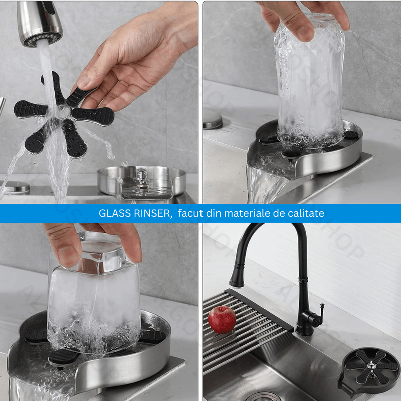 Casa si Gradina - Sanitare - Chiuveta bucatarie si accesorii - Accesorii chiuvete - Dispozitiv pentru clatire pahare, Kit spalare rapida sub jet presiune apa, Rinser cu 9 orificii de pulverizare Otel inox - Infinity.ro