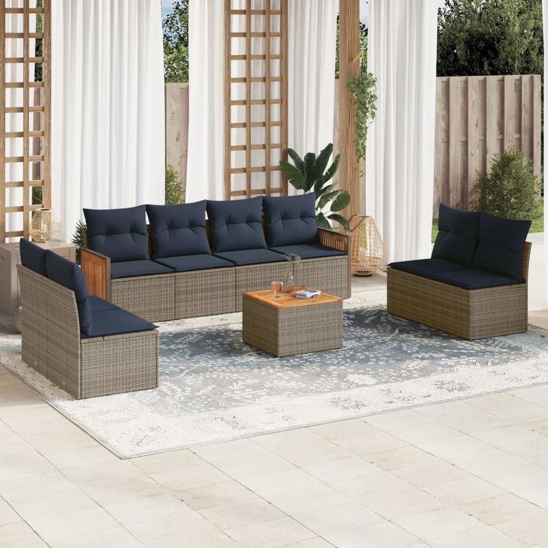Casa si Gradina - Gradina si terasa - Mobilier exterior - Seturi mobila gradina - Set canapele de gradina, 9 piese, cu perne, gri, poliratan - Infinity.ro