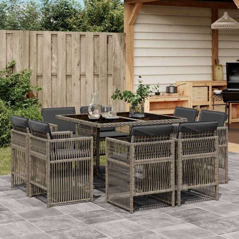 Casa si Gradina - Gradina si terasa - Mobilier exterior - Seturi mobila gradina - Set mobilier gradina cu perne, 9 piese, gri, poliratan - Infinity.ro