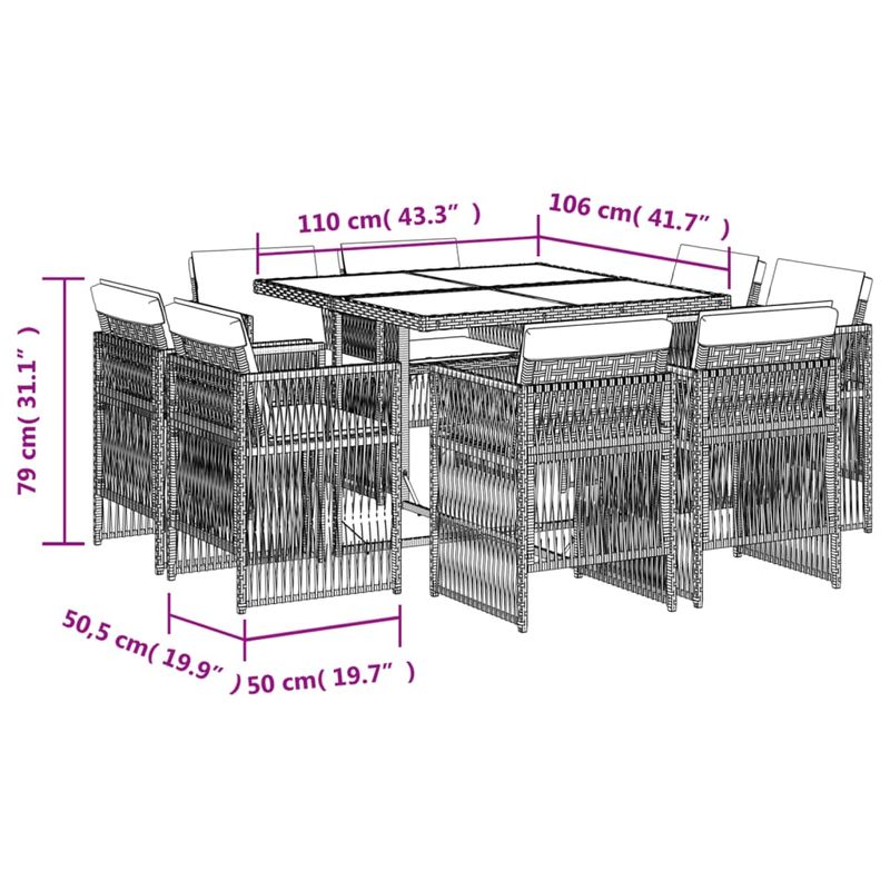 Casa si Gradina - Gradina si terasa - Mobilier exterior - Seturi mobila gradina - Set mobilier gradina cu perne, 9 piese, gri, poliratan - Infinity.ro