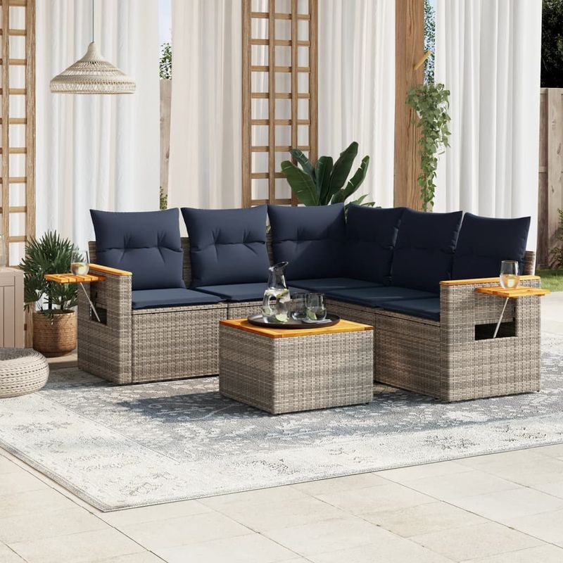 Casa si Gradina - Gradina si terasa - Mobilier exterior - Seturi mobila gradina - Set canapele de gradina cu perne, 6 piese, gri, poliratan - Infinity.ro