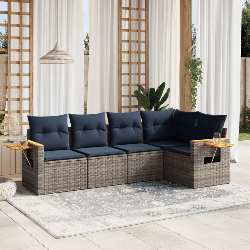Casa si Gradina - Gradina si terasa - Mobilier exterior - Seturi mobila gradina - Set canapea de gradina cu perne, 5 piese, gri, poliratan - Infinity.ro