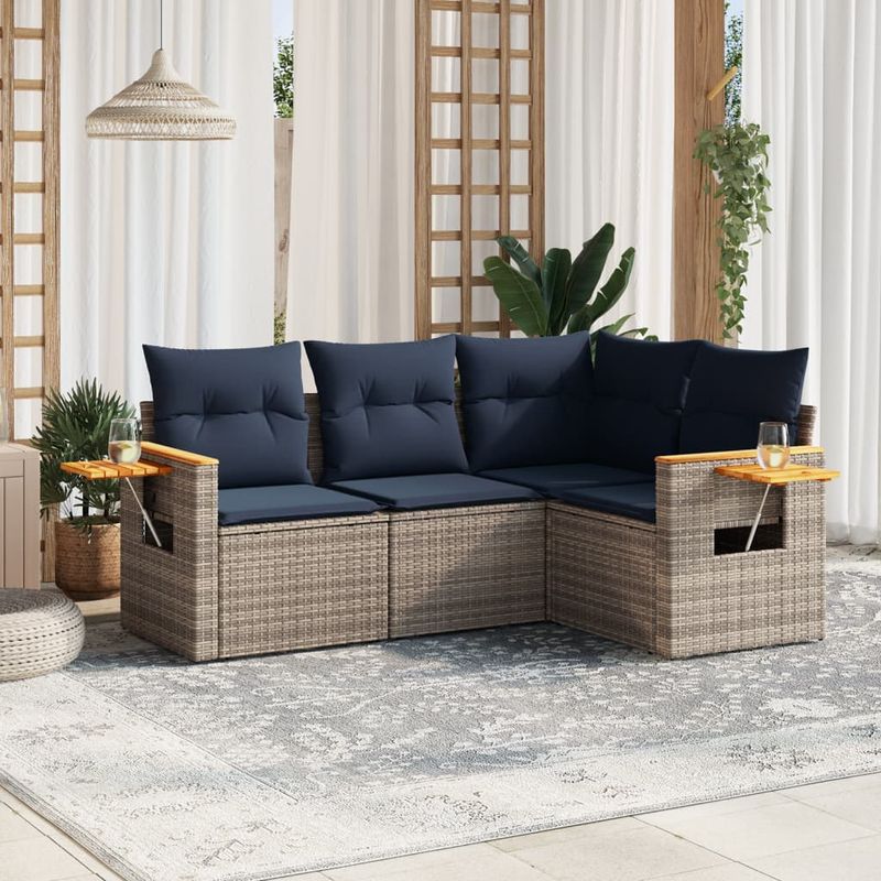 Casa si Gradina - Gradina si terasa - Mobilier exterior - Seturi mobila gradina - Set canapea de gradina cu perne, 4 piese, gri, poliratan - Infinity.ro