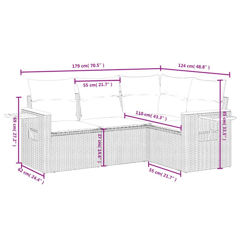 Casa si Gradina - Gradina si terasa - Mobilier exterior - Seturi mobila gradina - Set canapea de gradina cu perne, 4 piese, gri, poliratan - Infinity.ro