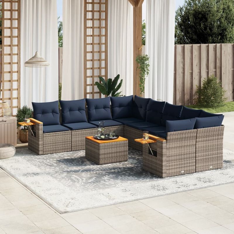 Casa si Gradina - Gradina si terasa - Mobilier exterior - Seturi mobila gradina - Set canapele de gradina, 9 piese, cu perne, gri, poliratan - Infinity.ro