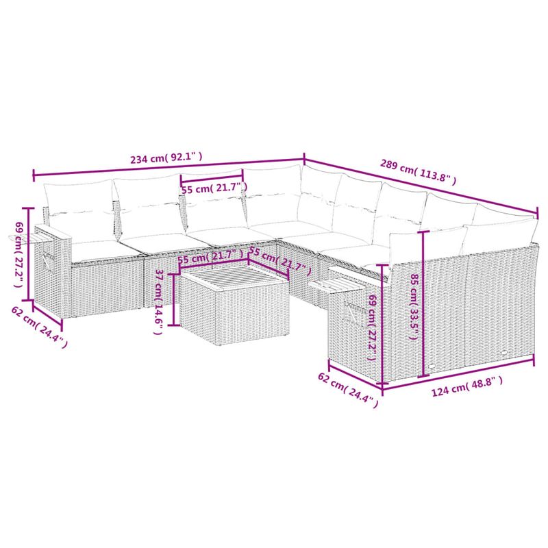 Casa si Gradina - Gradina si terasa - Mobilier exterior - Seturi mobila gradina - Set canapele de gradina, 9 piese, cu perne, gri, poliratan - Infinity.ro