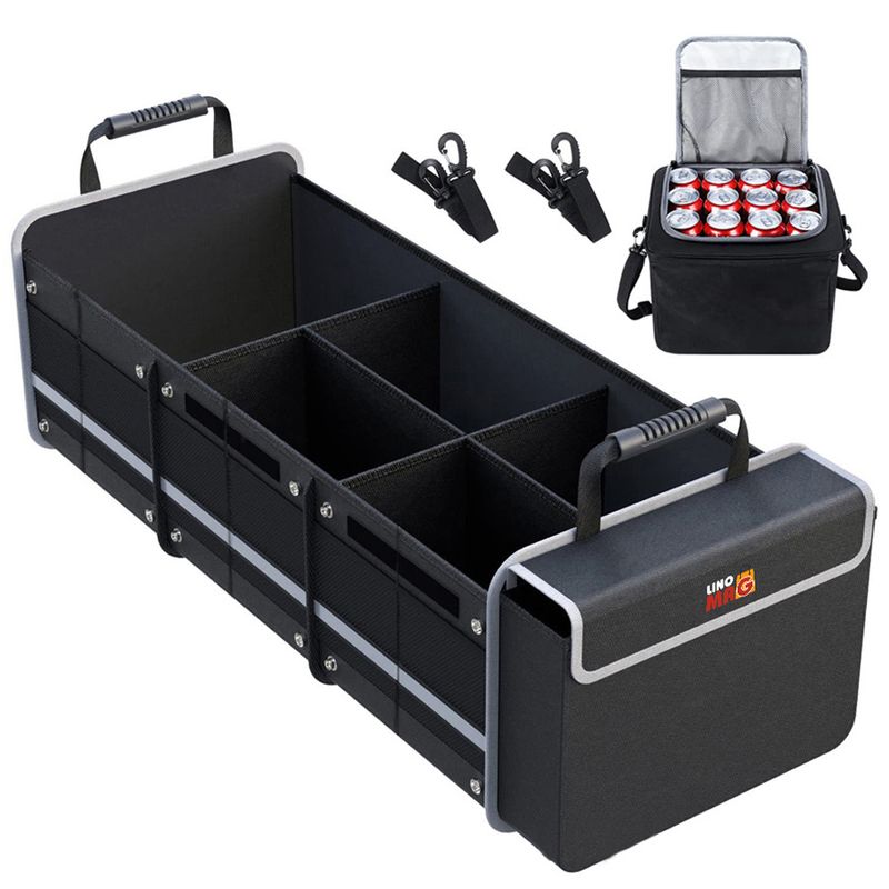 Auto si Moto - Piese auto si accesorii - Interior auto - Accesorii interior - Organizator portbagaj auto & Lada frigorifica, Linomag®, Impermeabil, Pliabil, Multifunctional, Negru, 90x35x30cm - Infinity.ro