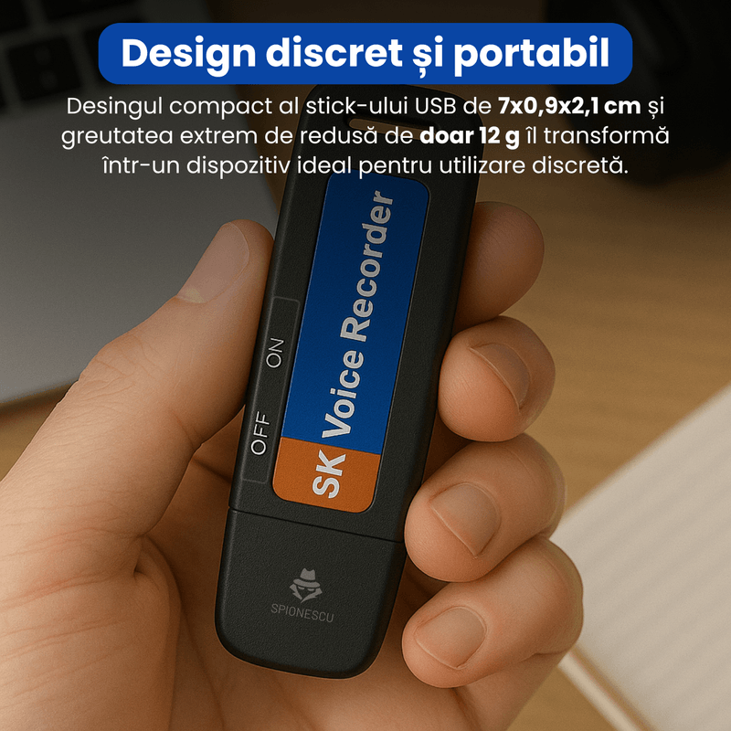 TV, Audio-Video si Foto - Portabile audio - Reportofoane - Stick USB cu reportofon, Spionescu, inregistrare audio pana la 12h, Slot Card TF, activare rapida, raza 10m, USB 2.0 - Infinity.ro