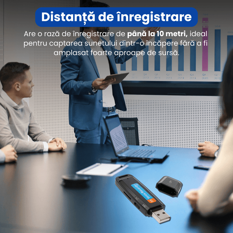 TV, Audio-Video si Foto - Portabile audio - Reportofoane - Stick USB cu reportofon, Spionescu, inregistrare audio pana la 12h, Slot Card TF, activare rapida, raza 10m, USB 2.0 - Infinity.ro