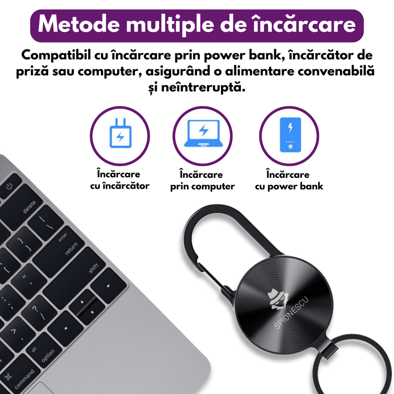 TV, Audio-Video si Foto - Portabile audio - Reportofoane - Reportofon spion tip breloc, S25, baterie 120 mAh, autonomie 25 h, MP3 player, inregistrare cu activare vocala - Infinity.ro