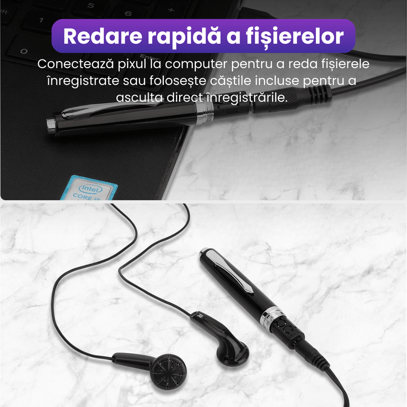 TV, Audio-Video si Foto - Portabile audio - Reportofoane - Pix cu microfon ascuns, activare vocala, MP3 Player, negru - 64 GB - Infinity.ro