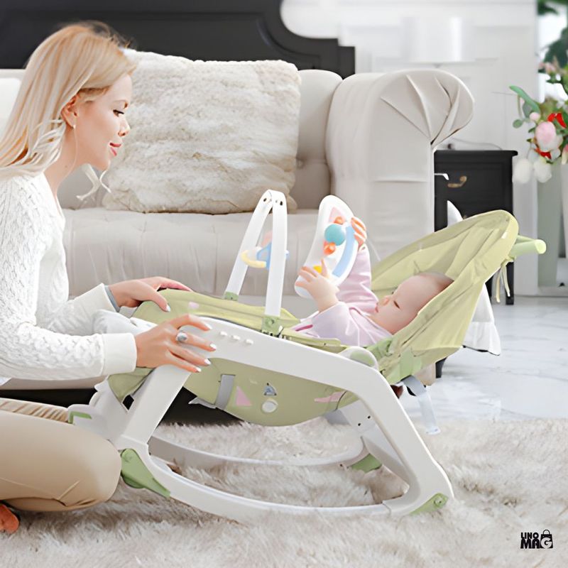 Jucarii, Copii si Bebe - Carucioare si articole de transport - Premergatoare - Balansoar 5 in 1 Linomag®, Scaun masa, Carucior, Masuta, Spatar rabatabil, Jucarii, 0-36 luni, Verde - Infinity.ro