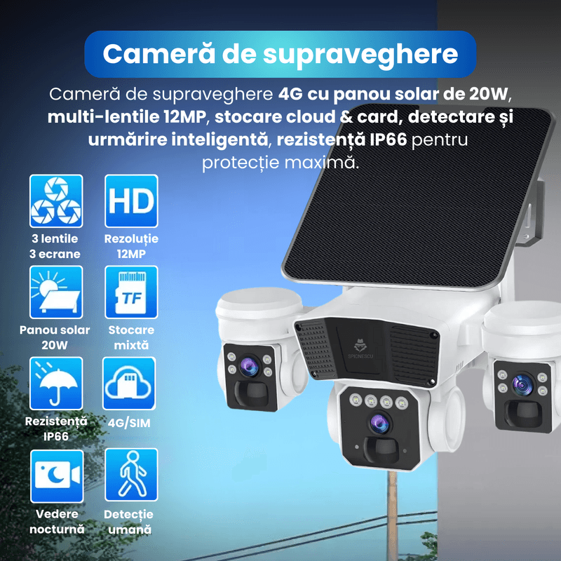 Casa si Gradina - Electrice - Smart Home - Camere de supraveghere - Camera de supraveghere, Q6, 12MP, panou solar integrat, conexiune 4G si Wi-Fi, slot SIM, viziune nocturna - Infinity.ro
