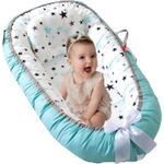 Casa si Gradina - Mobilier - Mobilier copii - Saltele patut copii - Cosulet Bebelusi pentru Dormit tip Baby Nest, Linomag®, cu Doua Fete, 0-24 Luni, 90x55cm, Husa Bumbac, Alb/Turcoaz - Infinity.ro