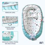 Casa si Gradina - Mobilier - Mobilier copii - Saltele patut copii - Cosulet Bebelusi pentru Dormit tip Baby Nest, Linomag®, cu Doua Fete, 0-24 Luni, 90x55cm, Husa Bumbac, Alb/Turcoaz - Infinity.ro