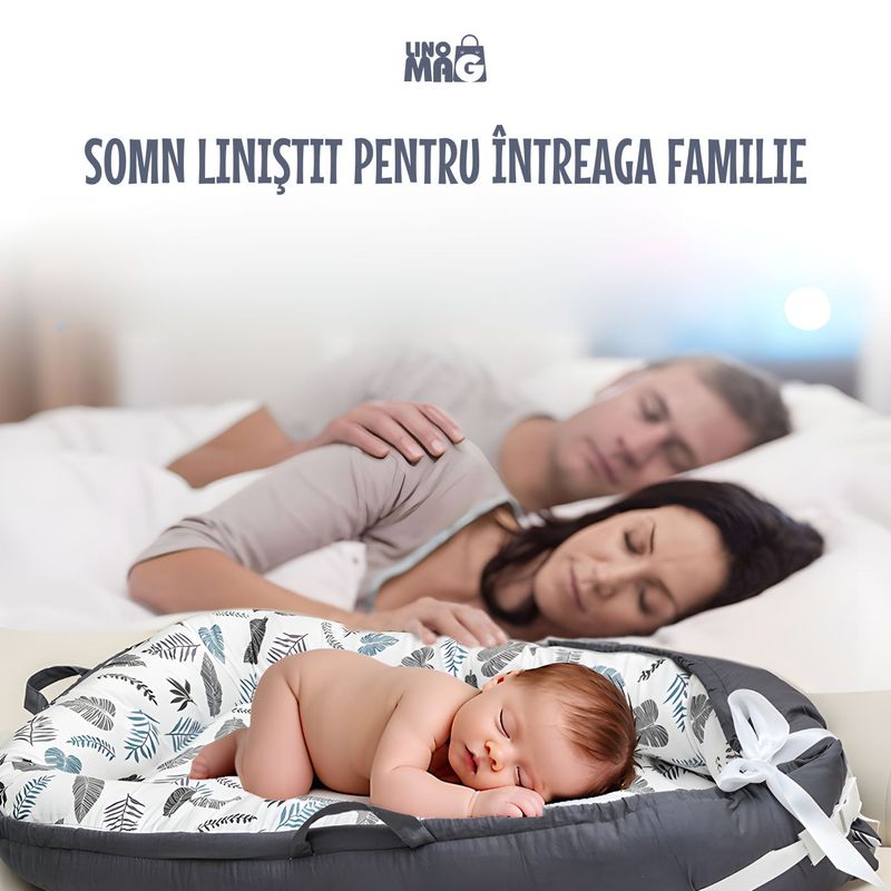 Casa si Gradina - Mobilier - Mobilier copii - Saltele patut copii - Cosulet Bebelusi pentru Dormit tip Baby Nest, Linomag®, cu Doua Fete, 0-24 Luni, 90x55cm, Husa Bumbac, Alb/Gri - Infinity.ro