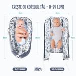 Casa si Gradina - Mobilier - Mobilier copii - Saltele patut copii - Cosulet Bebelusi pentru Dormit tip Baby Nest, Linomag®, cu Doua Fete, 0-24 Luni, 90x55cm, Husa Bumbac, Alb/Gri - Infinity.ro