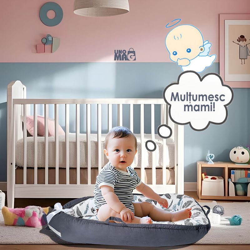 Casa si Gradina - Mobilier - Mobilier copii - Saltele patut copii - Cosulet Bebelusi pentru Dormit tip Baby Nest, Linomag®, cu Doua Fete, 0-24 Luni, 90x55cm, Husa Bumbac, Alb/Gri - Infinity.ro